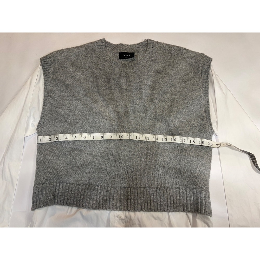 NEW VICI Grey Knit Sweater Vest White Button Down Layered Tie Back Top Small - Picture 2 of 13